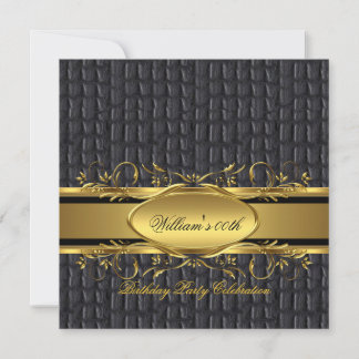 Mans Brown Black Gold Birthday Party Men's Invitation