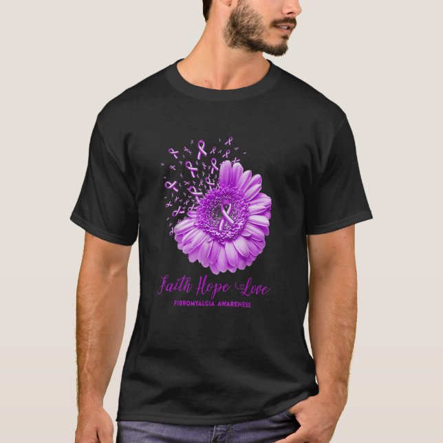 Mans Daisy Flower Faith Hope Love Fibromyalgia Awa T-Shirt (Front)