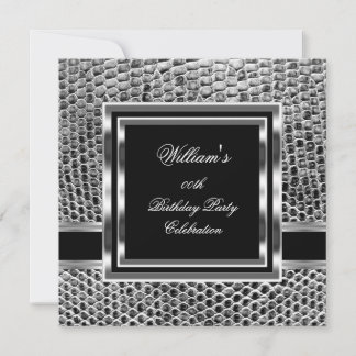 Mans Elegant Black Silver Birthday Party Mens Invitation