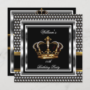 Mans Elegant Black Silver Birthday Prince King Invitation