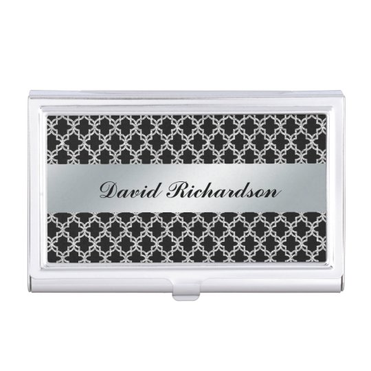 Man S Elegant Black Silver Business Card Holder