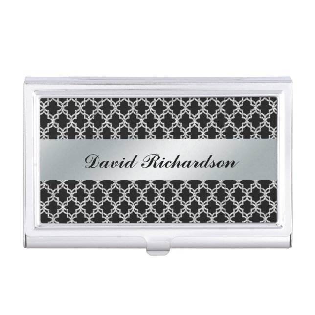 Man's Elegant Black Silver Business Card Holder (Front)