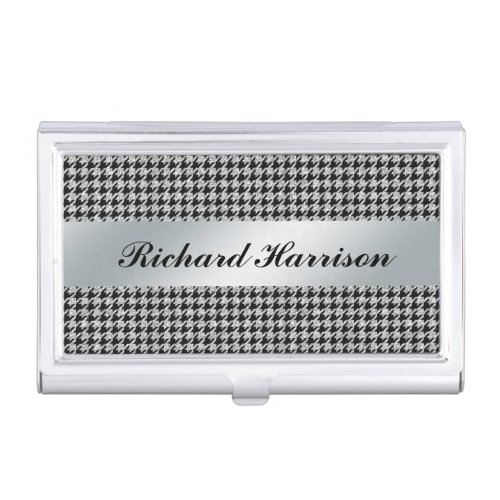 Mans Elegant Black Silver Business Card Holder