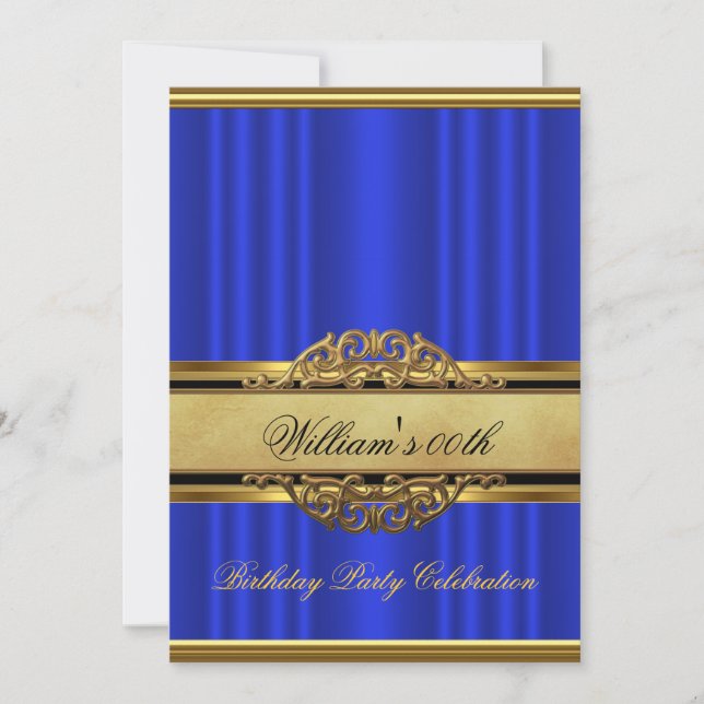 Mans Elegant Blue Gold Birthday Party Mens Invitation (Front)
