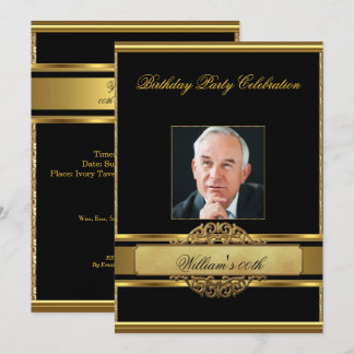 Mans Elegant Gold Birthday Party Mens Photo Invitation
