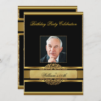 Mans Elegant Gold Birthday Party Mens Photo Invitation