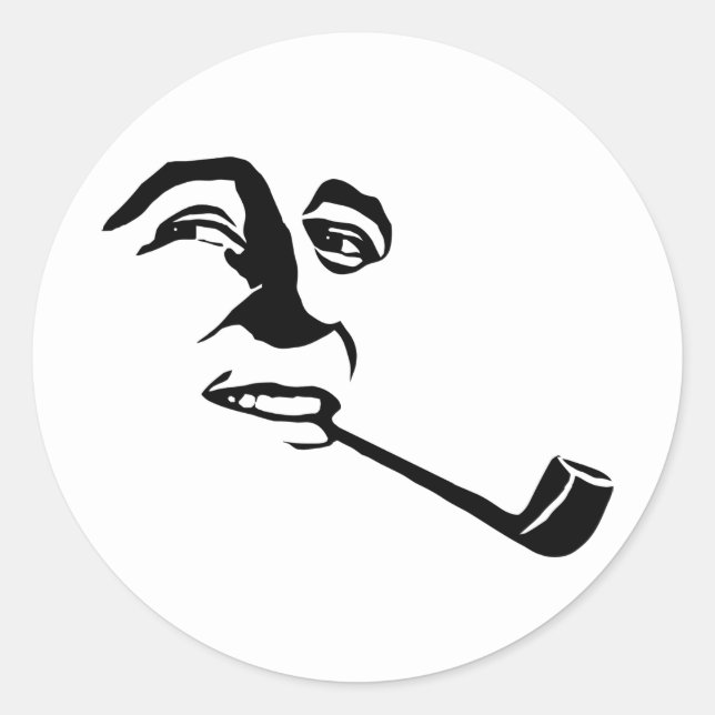 Mans Face Smoking Pipe cartoon retro illustration Classic Round Sticker (Front)