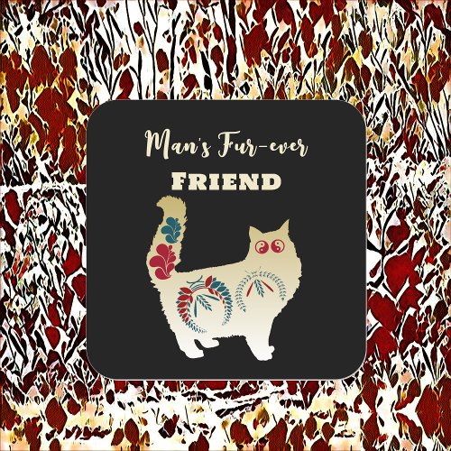 Mans Forever Friend Gold Cat Folk Art Decorative  Square Sticker