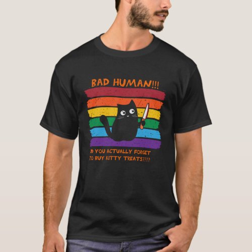 Mans Funny Cat T_Shirt Cat with Knife