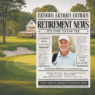 Man's Funny Golf Newspaper Photo Retirement Party  Invitation