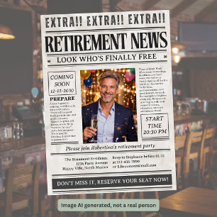 Man's Funny Newspaper Photo Retirement Party Invitation