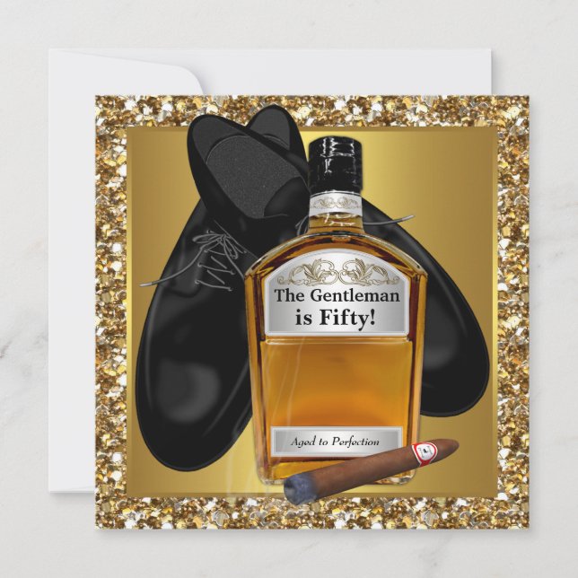 Mans Gold Aged To Perfection 50th Birthday Party Invitation (Front)