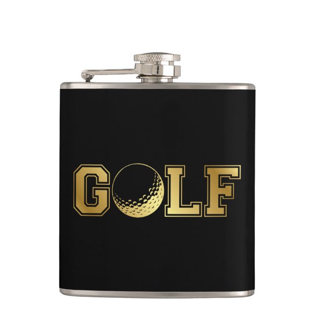 Man's Golf Monogram Black and Gold Flask (Front)