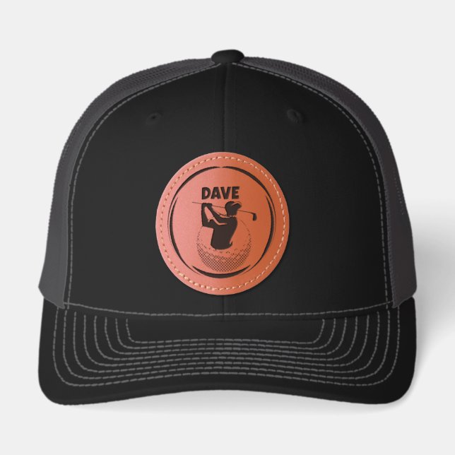 Man's Golf swing & Golf ball Leather Patch Hat (Front)