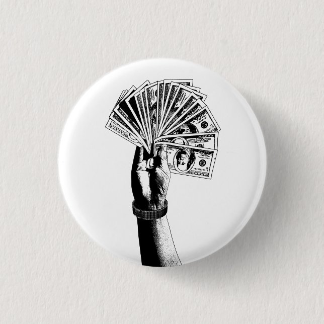Mans hand Holding 100 dollar Bills cash money art  Button (Front)