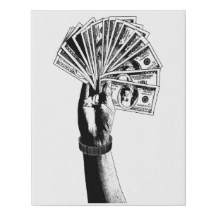 Mans hand Holding 100 dollar Bills cash money art Faux Canvas Print