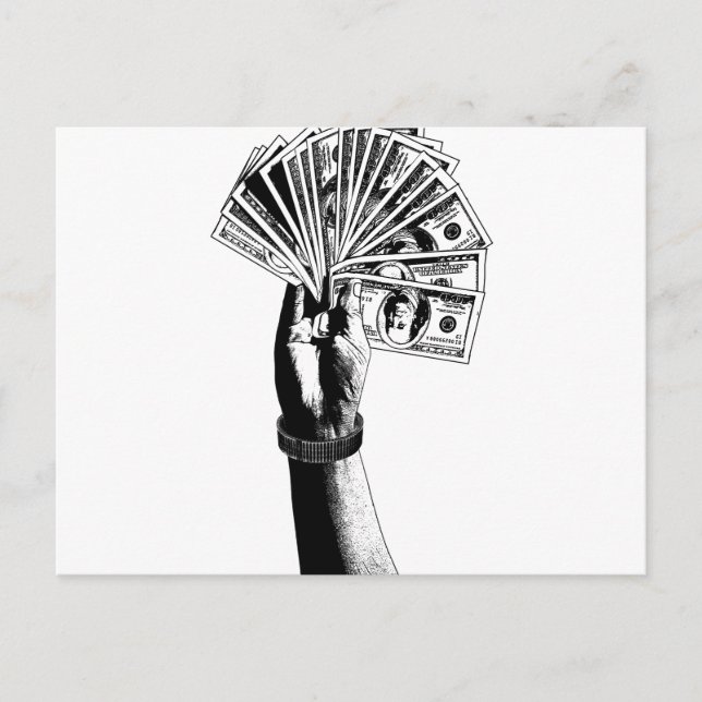 Mans hand Holding 100 dollar Bills money art Postcard (Front)