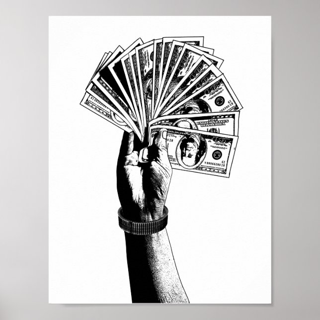 Mans hand Holding 100 dollar Bills money art  Poster (Front)