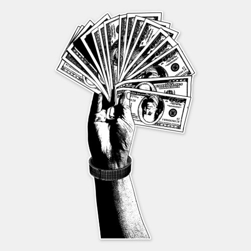 Mans hand Holding 100 dollar Bills money cash art Sticker