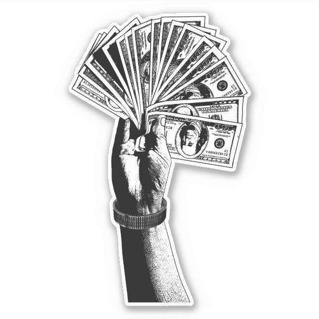 Mans hand Holding 100 dollar Bills money cash art Sticker (Front)