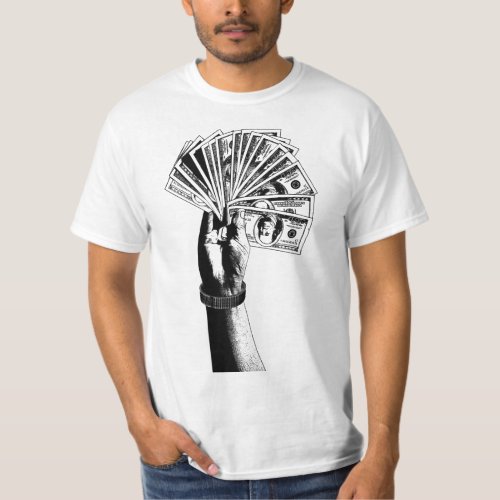 Mans hand Holding 100 dollar Bills money cash art T_Shirt