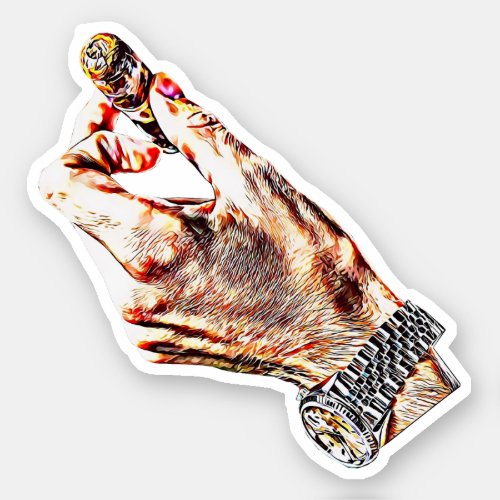 mans hand holding cigar digital art painting sticker