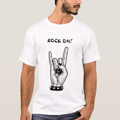 mans Hand Rocker horns Sign art illustration T_Shirt