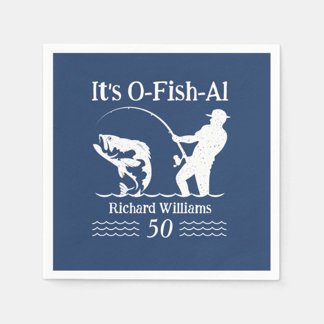 Man's It's O-fish-al Fisherman 50th Birthday Party Napkins (Front)