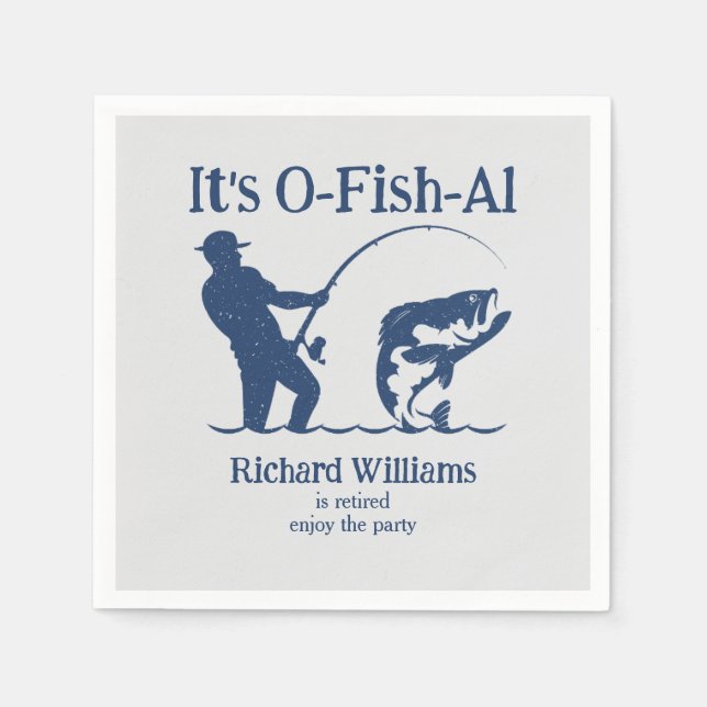 Man's It's Ofishal Fisherman Retirement Party Napkins (Front)