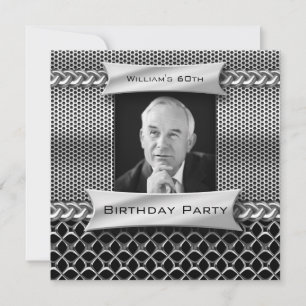 Mans Men's 60th Silver Metal Look Birthday Invitation