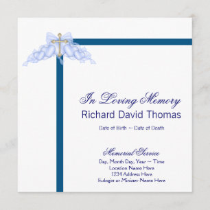 Mans Navy Blue Cross Mourning Card