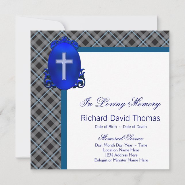 Mans Navy Blue Gray In Loving Memory Memorial Invitation (Front)
