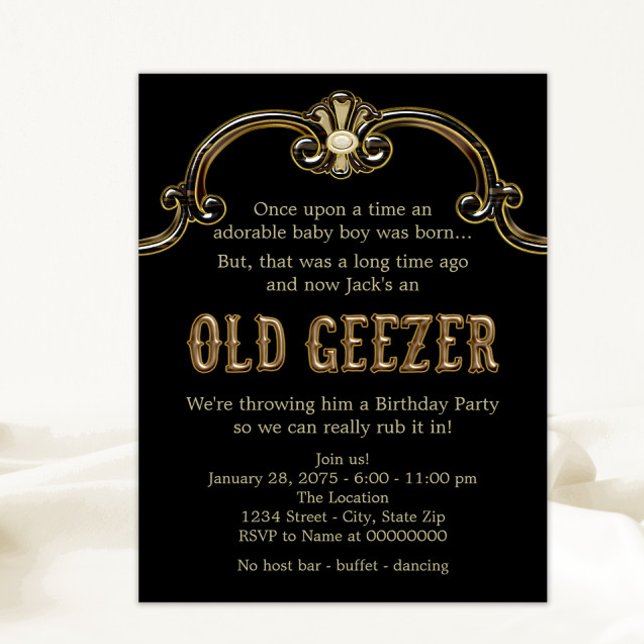 Mans Old Geezer Birthday Party Invitation (Man's funny old geezer birthday party invitation. Simply add your event details to this fun design.)