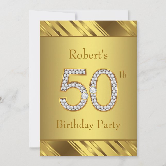 Mans Pure Gold 50th Birthday Party Invitation (Front)
