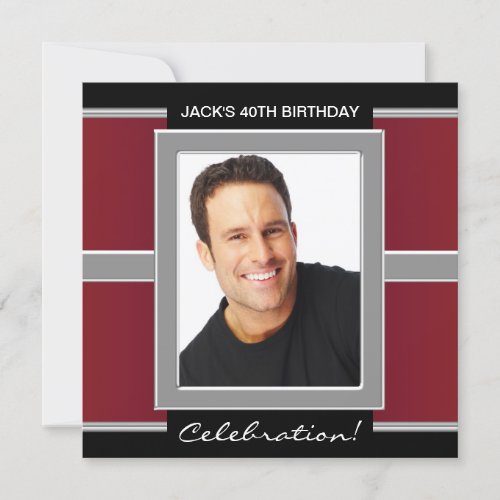 Red Silver Black Mans 40th Birthday Party Announcement