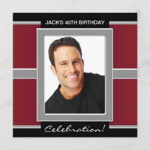 Mans Red and Black Birthday Party Invitation