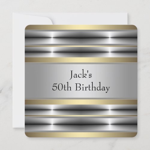 Mans Gold 50th Birthday Party Announcement