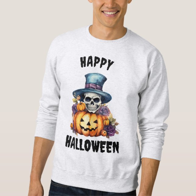Man's Skeleton and Pumpkin Halloween Sweatshirt (Front)