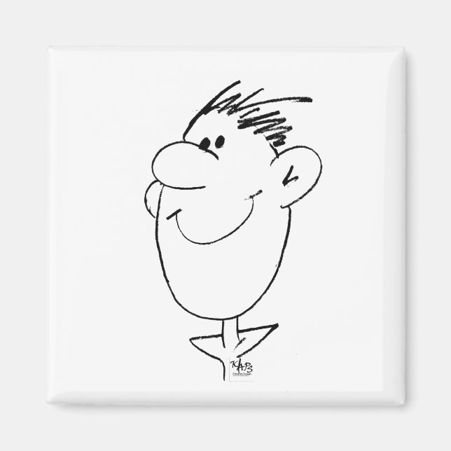 Man's Smiling Face Drawing Animated Magnet (Front)