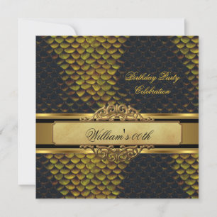 Mans Snakeskin Black Gold Birthday Party Mens Invitation