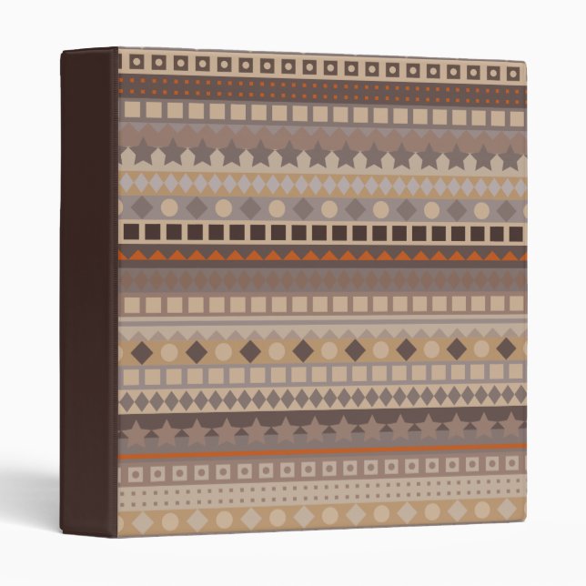 Man's Tribal Aztec Stripes Brown and Beige Pattern 3 Ring Binder (Front/Spine)