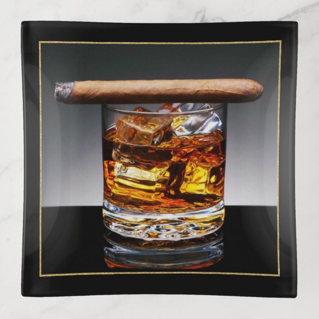 Mans Whiskey and Cigar Trinket Dish (Front)