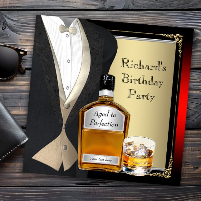 Mans Whiskey Birthday Party Invitation (Mans whiskey birthday party invitation. All text can be changed.)