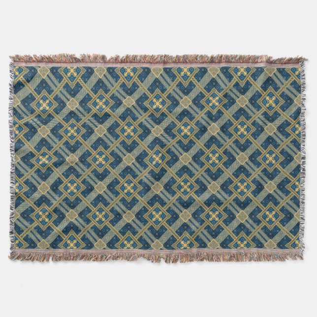 Mansa Musa’s Silk: Indigo & Gold Throw Throw Blanket (Front)