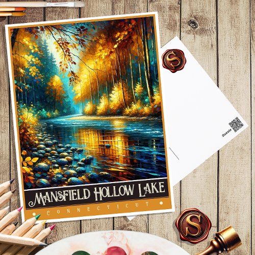 Mansfield Hollow Lake Connecticut  Painting Postcard