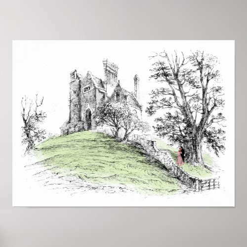 Mansion from Centuries Ago in Pen and Ink Poster