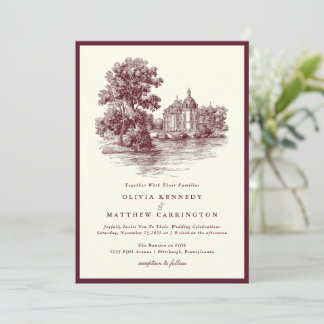 Mansion Venue Old Money Aesthetic Burgund Wedding Invitation
