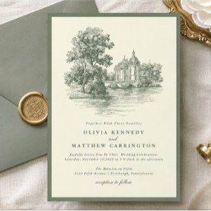 Mansion Venue Old Money Aesthetic Ivory Wedding Invitation