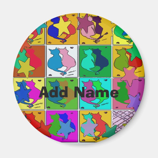 Mant Cats Pa Dutch hex Sign, add name Magnet (Front)