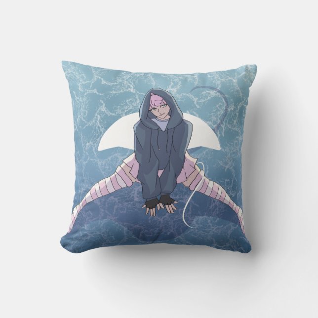 Manta Ray Anime Hybrid Character Throw Pillow (Front)